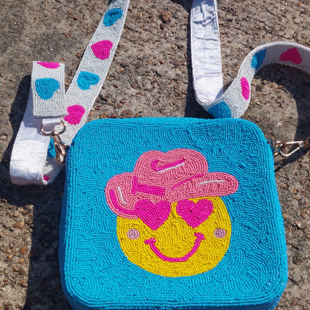 Colorful Beaded Crossbody Bag Emoji Heart Silk Bead Strap